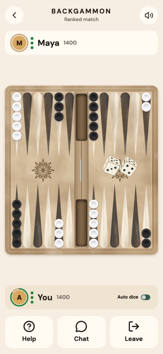 A ranked backgammon match in JoinPal.